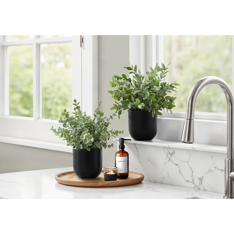 11 Tall, Artificial Plant, Eucalyptus Grass, Indoor, Faux, Fake, Table, Greenery, Potted, Decorative (Set of 2) – Green / Black