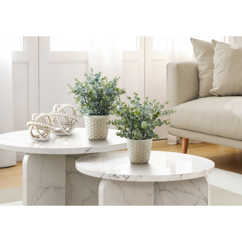 13 Tall, Artificial Plant, Eucalyptus Grass, Indoor, Faux, Fake, Table, Greenery, Potted, Decorative (Set of 2) – Green / White