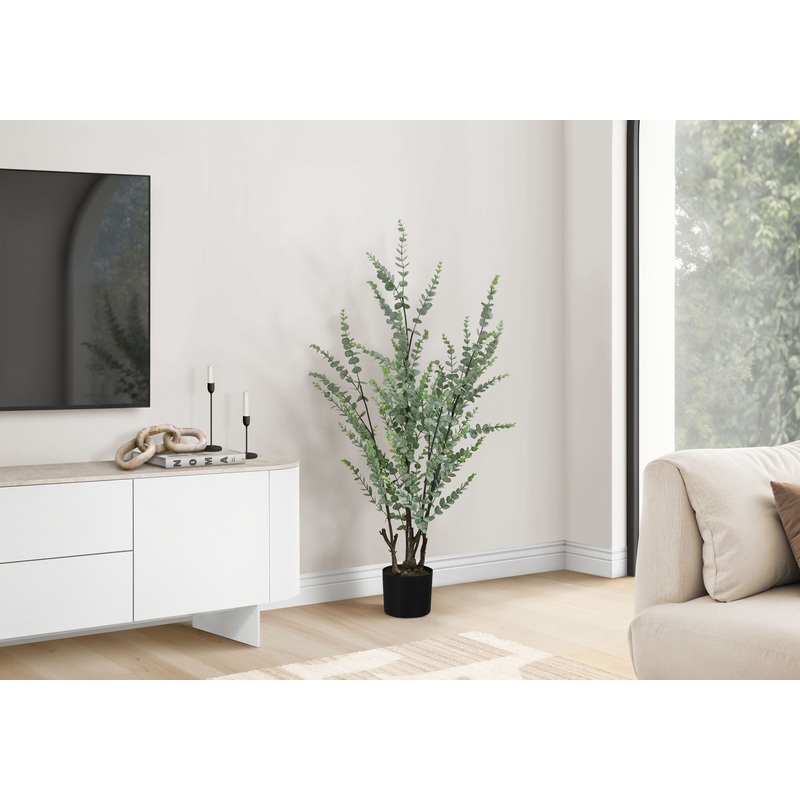 44 Tall, Artificial Plant, Eucalyptus Tree, Indoor, Faux, Fake, Floor, Greenery, Potted, Real Touch, Decorative – Green / Black
