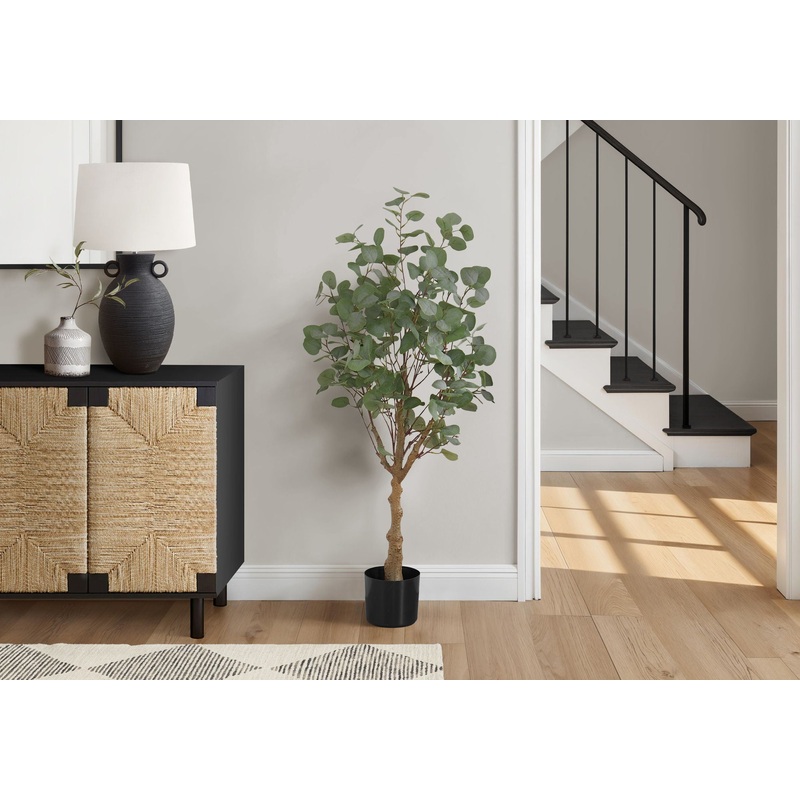 46 Tall, Artificial Plant, Eucalyptus Tree, Indoor, Faux, Fake, Floor, Greenery, Potted, Decorative – Green / Black