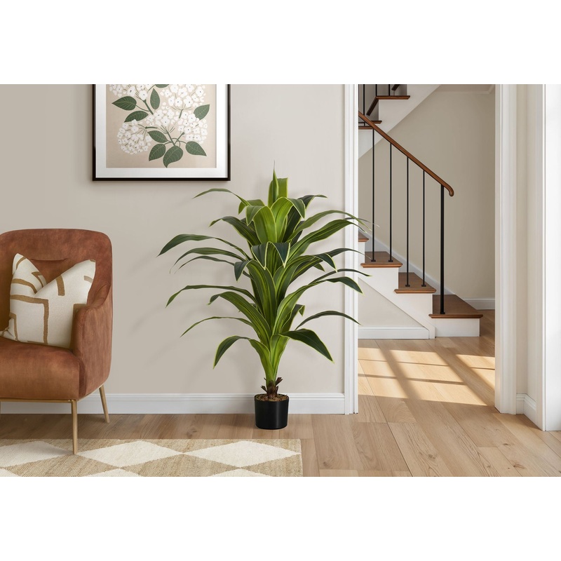 47 Tall, Artificial Plant, Dracaena Tree, Indoor, Faux, Fake, Floor, Greenery, Potted, Real Touch, Decorative – Green / Black
