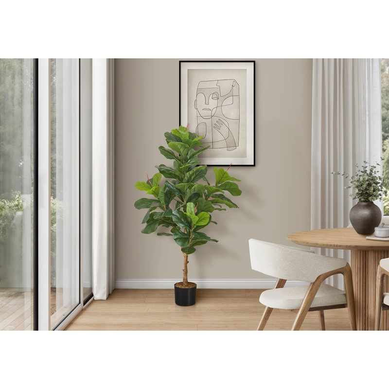 47 Tall, Artificial Plant, Fiddle Tree, Indoor, Faux, Fake, Floor, Greenery, Potted, Real Touch, Decorative – Green / Black