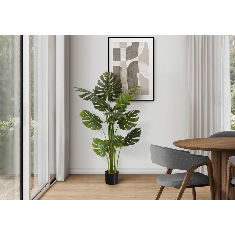 55 Tall, Artificial Plant, Monstera Tree, Indoor, Faux, Fake, Floor, Greenery, Potted, Real Touch, Decorative – Green / Black