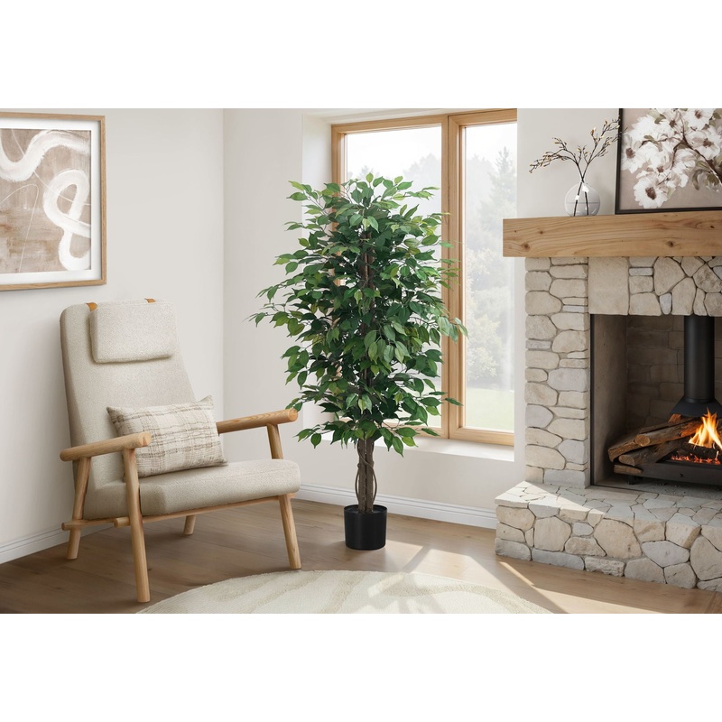 58 Tall, Artificial Plant, Ficus Tree, Indoor, Faux, Fake, Floor, Greenery, Potted, Decorative – Green / Black