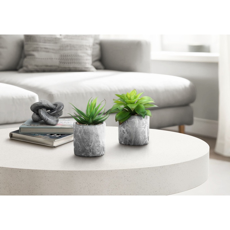 6 Tall, Artificial Plant, Succulent, Indoor, Faux, Fake, Table, Greenery, Potted, Decorative (Set of 2) – Green / Gray