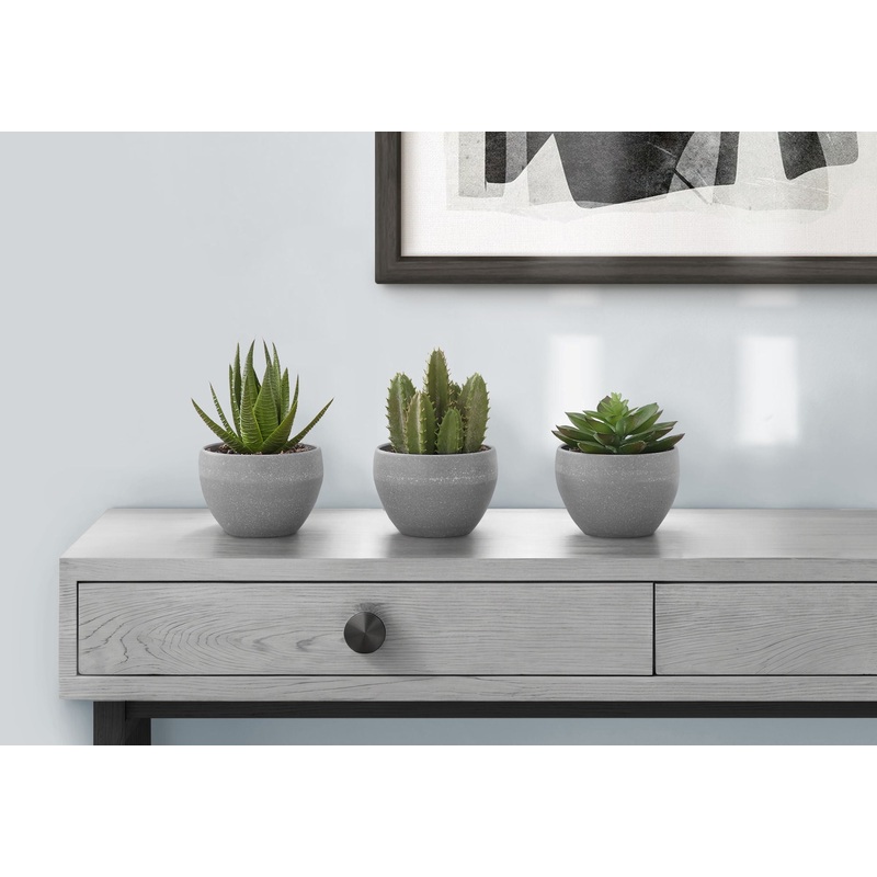 6 Tall, Artificial Plant, Succulent, Indoor, Faux, Fake, Table, Greenery, Potted, Decorative (Set of 3) – Green / Gray