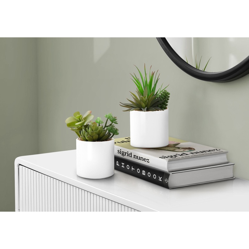 7 Tall, Artificial Plant, Succulent, Indoor, Faux, Fake, Table, Greenery, Potted, Decorative (Set of 2) – Green / White