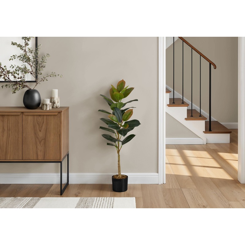 Artificial Plant, 40 Tall, Rubber Tree, Indoor, Faux, Fake, Floor, Greenery, Potted, Real Touch, Decorative – Green / Black