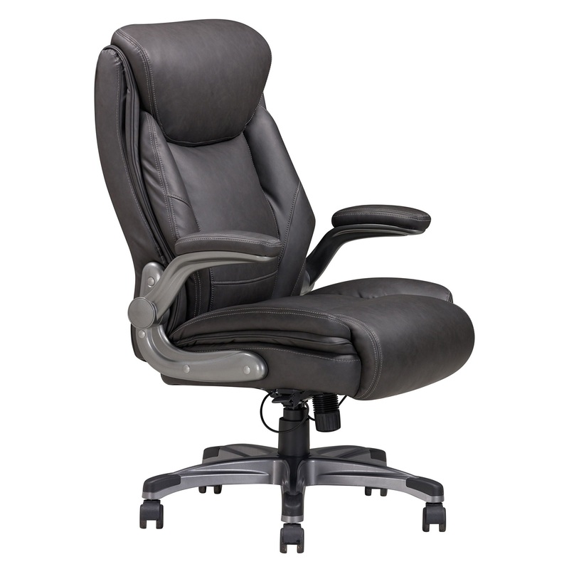 Bonded Leather Upholstered Office Chair With Adjustable Height And Armrest – Gray