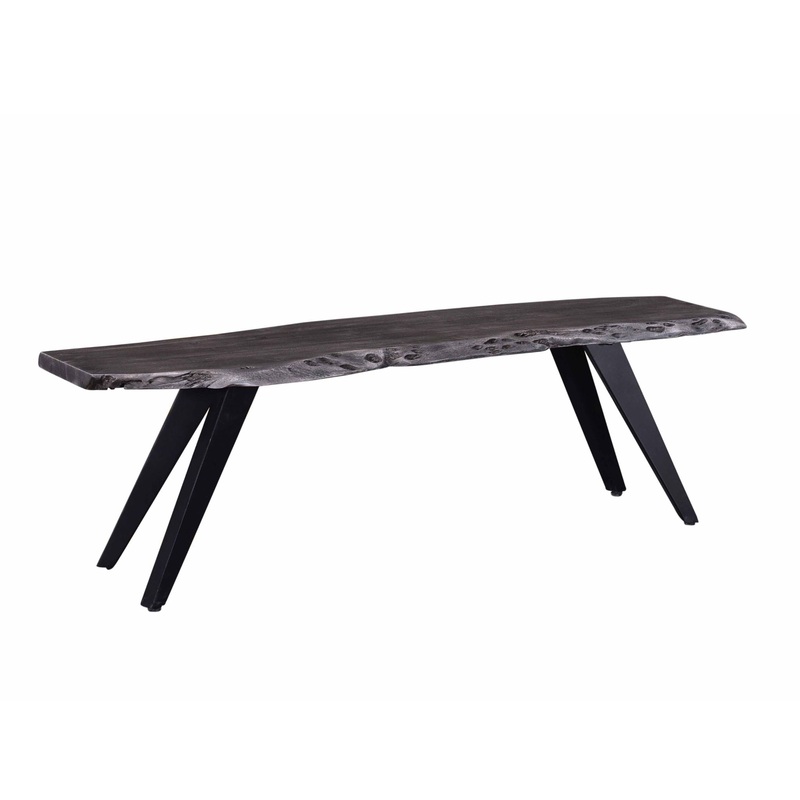 Modern Acacia Wood Dining Bench, Live Edge Design Accent Bench With Iron Legs – Black / Gray
