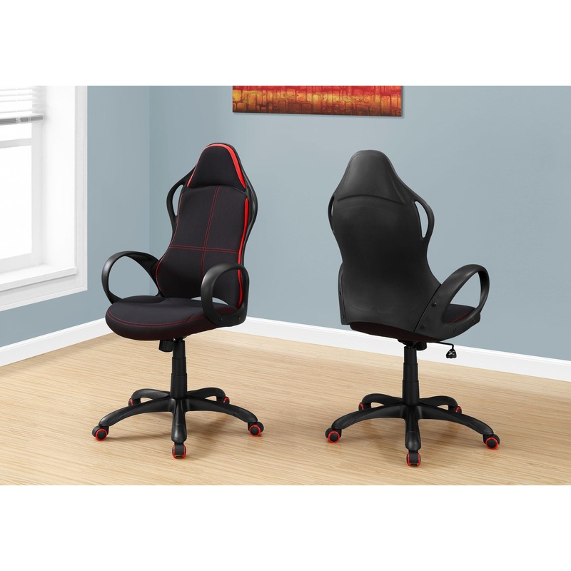 Office Chair, Gaming, Adjustable Height, Swivel, Ergonomic, Armrests, And Red, Contemporary & Modern – Black