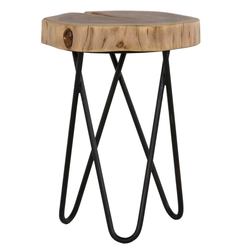 Rustic Accent Round Table With Iron Hairpin Legs