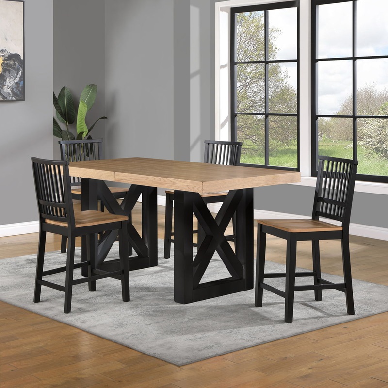 Magnolia – 5 Piece Counter Table Dining Set – Black / Light Brown