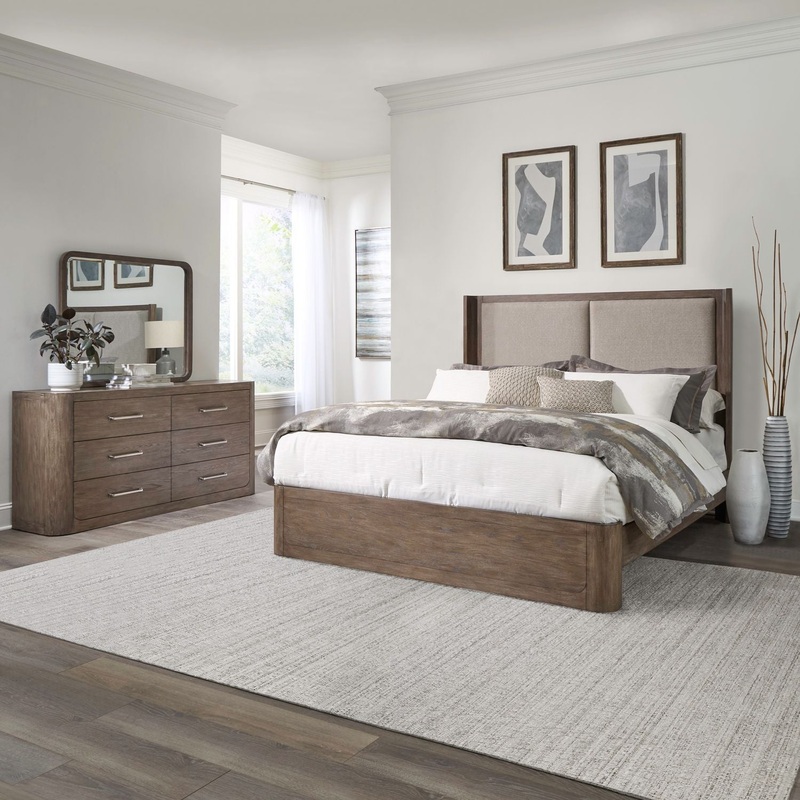 South Bend – Shelter Bed Set|Light Brown|3 Pc. Bed, Dresser, Mirror|4 Pc. Bed, Dresser, Mirror, Chest|5 Pc. Bed, Dresser, Mirror, Chest, Nightstand|4 Pc. Bed, Dresser, Mirror, Nightstand|California King|King|Queen