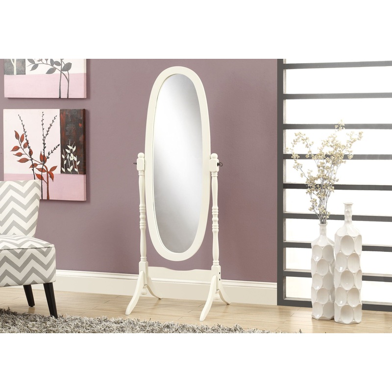 Standing Floor Mirror Full Length Oval Dressing For Bedroom – White