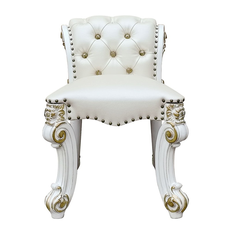 Vendome – Vanity Stool – Beige Synthetic Leather & Antique Pearl