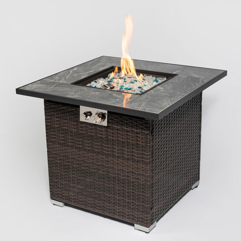 30 Outdoor Fire Table Propane Gas Fire Pit Table With Lid Gas Fire Pit Table With Glass Rocks And Rain Cover – Espresso