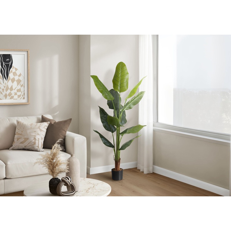 59 Tall, Artificial Plant, Strelitzia Tree, Indoor, Faux, Fake, Floor, Greenery, Potted, Real Touch, Decorative – Green / Black