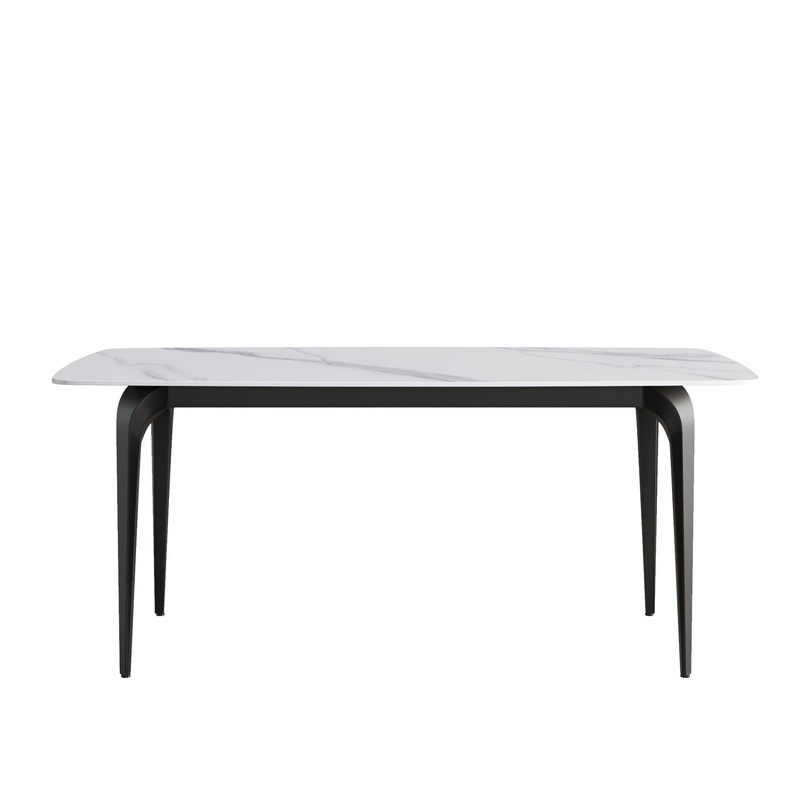 70.87 Modern Artificial Stone Curved Black Metal Leg Dining Table, Can Accommodate 6-8 People – White / Black