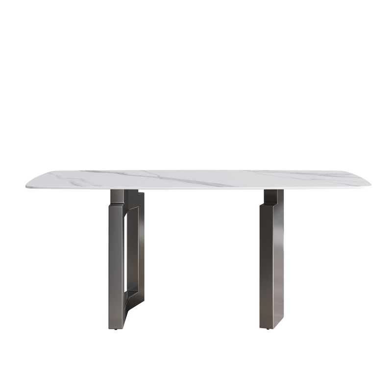 70.87 Modern Artificial Stone White Curved Black Metal Leg Dining Table – White / Black