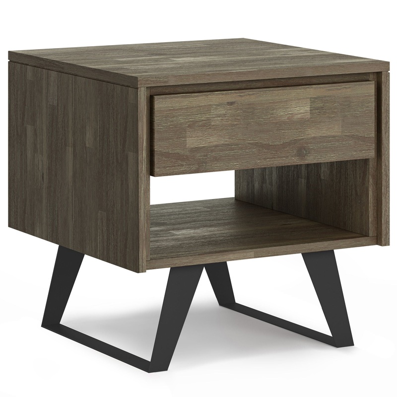 Lowry – Handcrafted End Table|Light Brown|Dark Gray|Dark Brown