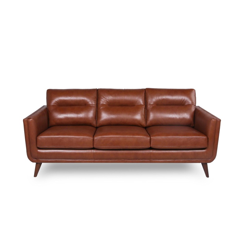 Mid-Century Leather Sofa|Light Brown