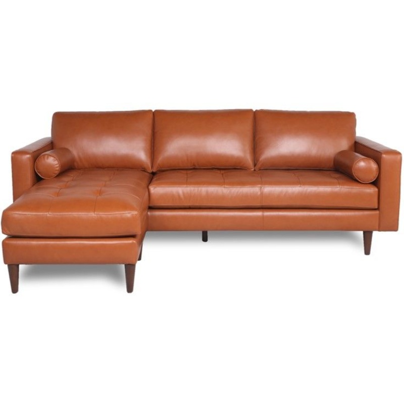 Mid-Century Tufted Leather Sectional With Reversible Chaise