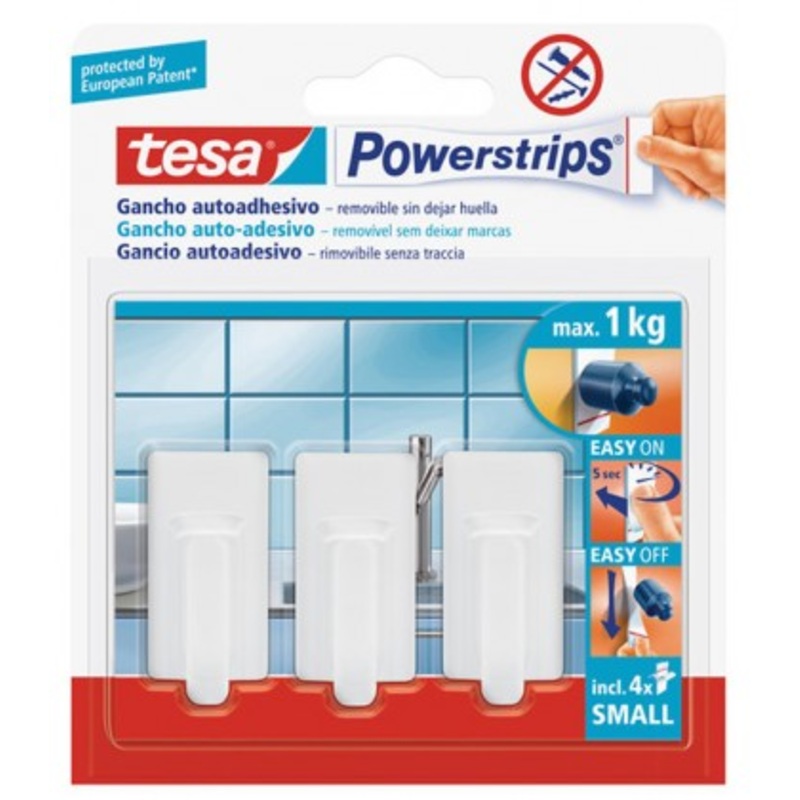 RECTANGULAR PLASTIC ADHESIVE HOOKS WHITE