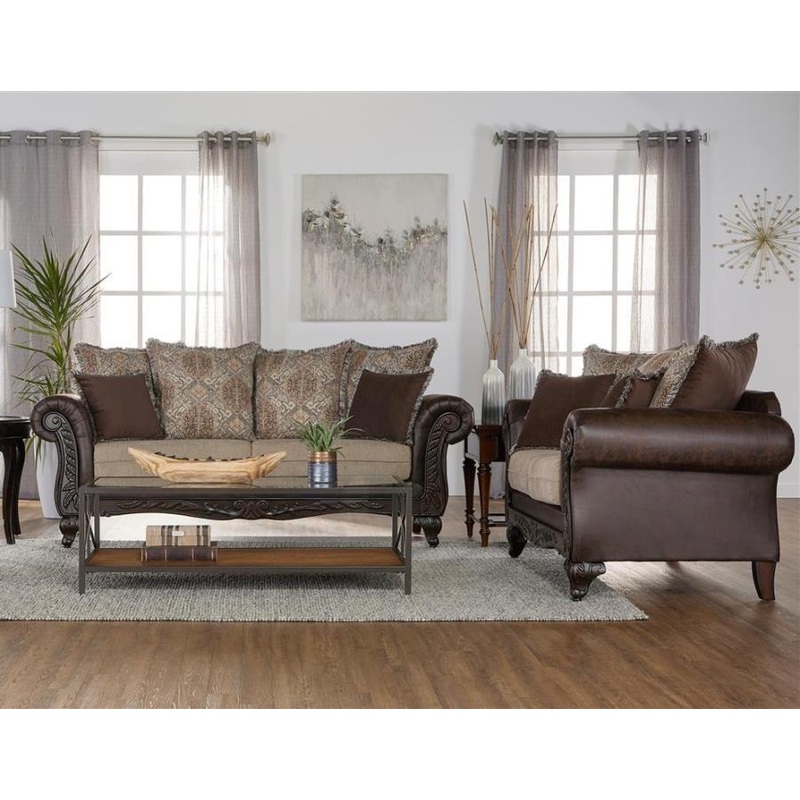 Elmbrook – Upholstered Rolled Arm Sofa Set With Intricate Wood