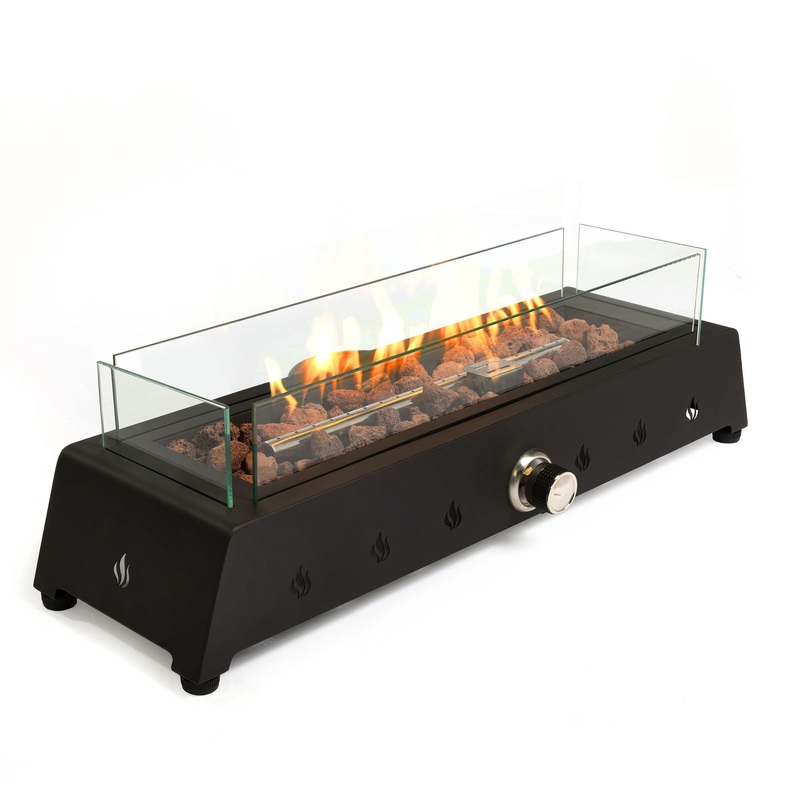 28 Tabletop Fire Pit, Propane Gas Fire Pit With Quick Connect Joint, Glass Wind Guard And Lava Rock, Outdoor Portable Tabletop Fire Pit – Black