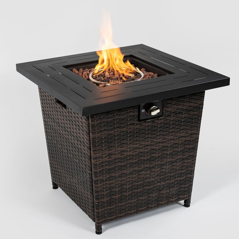28 Wicker Square Fire Pit Table – Black Brown
