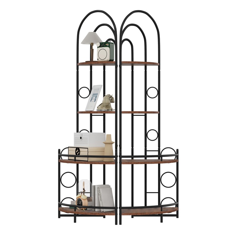 4 Tier Corner Bookshelf, Modern Style, Plant Stand With Metal Frame – Antique Brown / Black