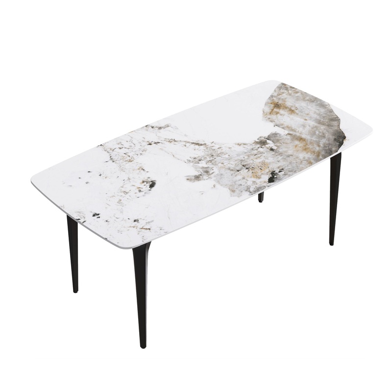 70.87 Modern Artificial Stone Pandora White Curved Black Metal Leg Dining Table – Antique White