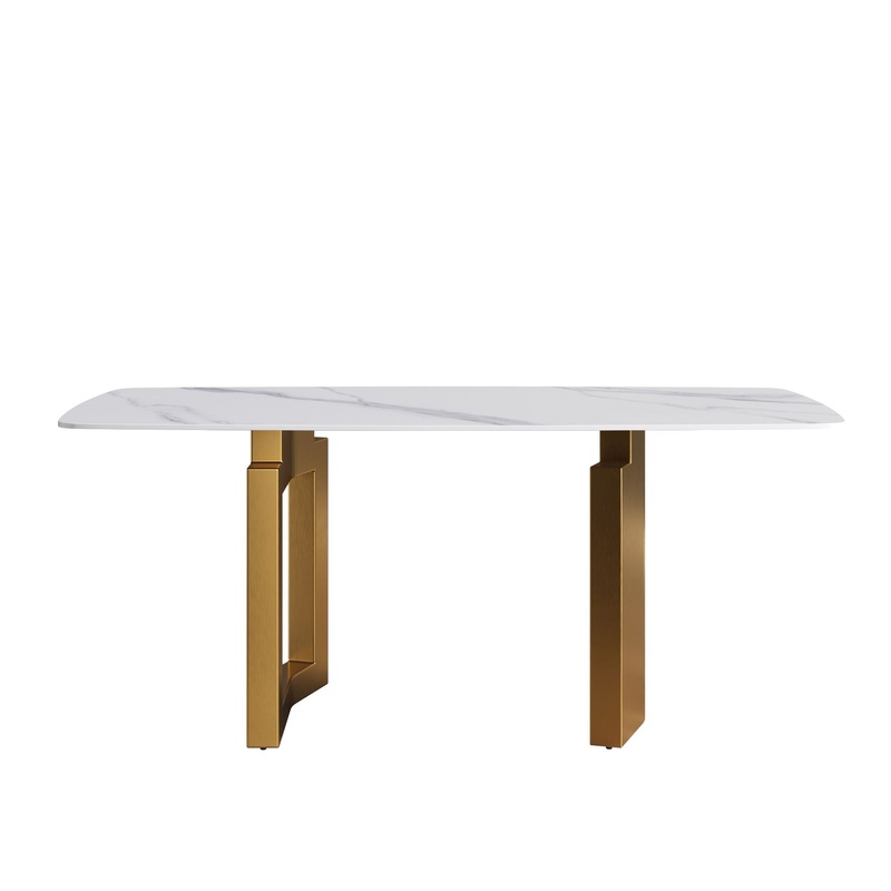 70.87 Modern Artificial Stone White Curved Metal Leg Dining Table – White / Gold