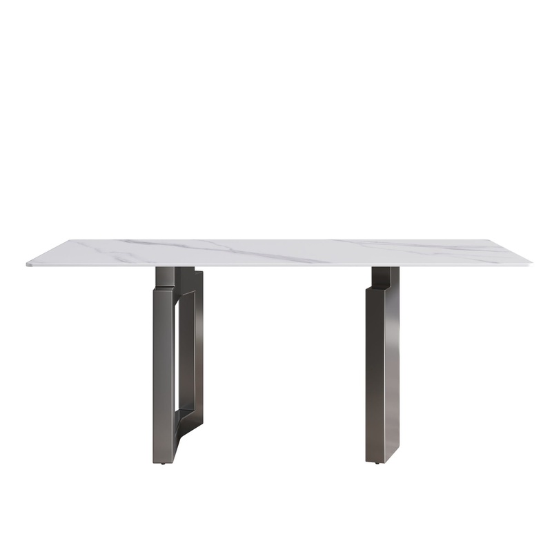 70.87 Modern Artificial Stone White Straight Edge Black Metal Leg Dining Table – White / Black