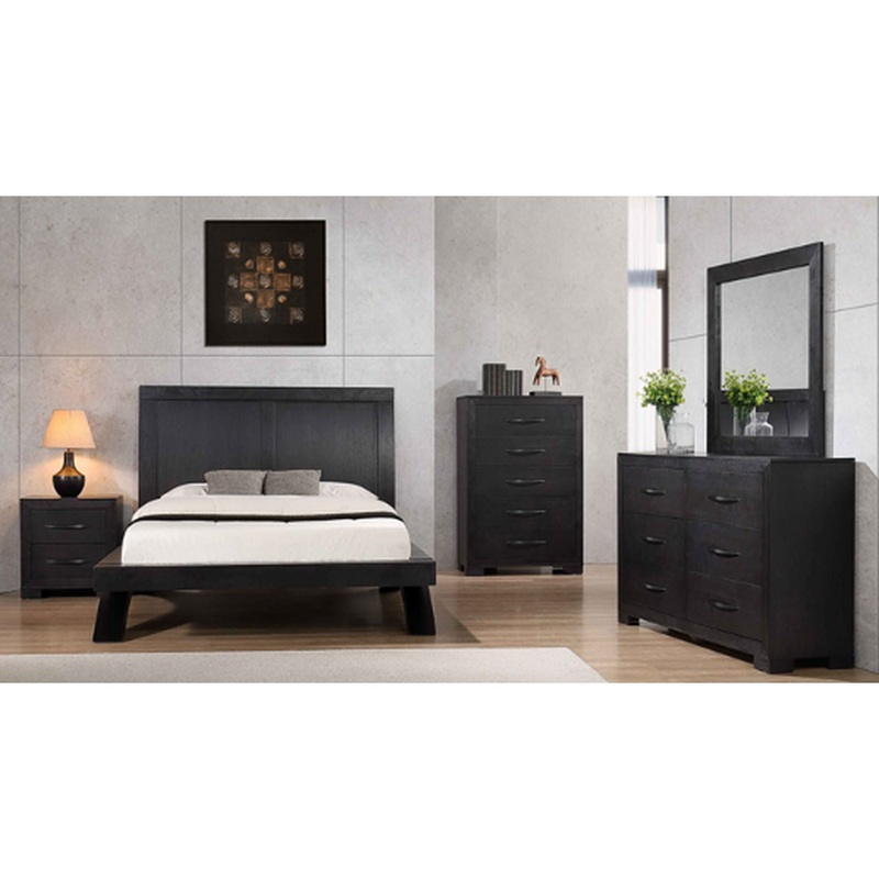Allan – Panel Bedroom Set|Black|3 Pc. Bed, Chest, Nightstand|5 Pc. Bed, Dresser, Mirror, Chest, Nightstand|Full|King|Queen|Twin