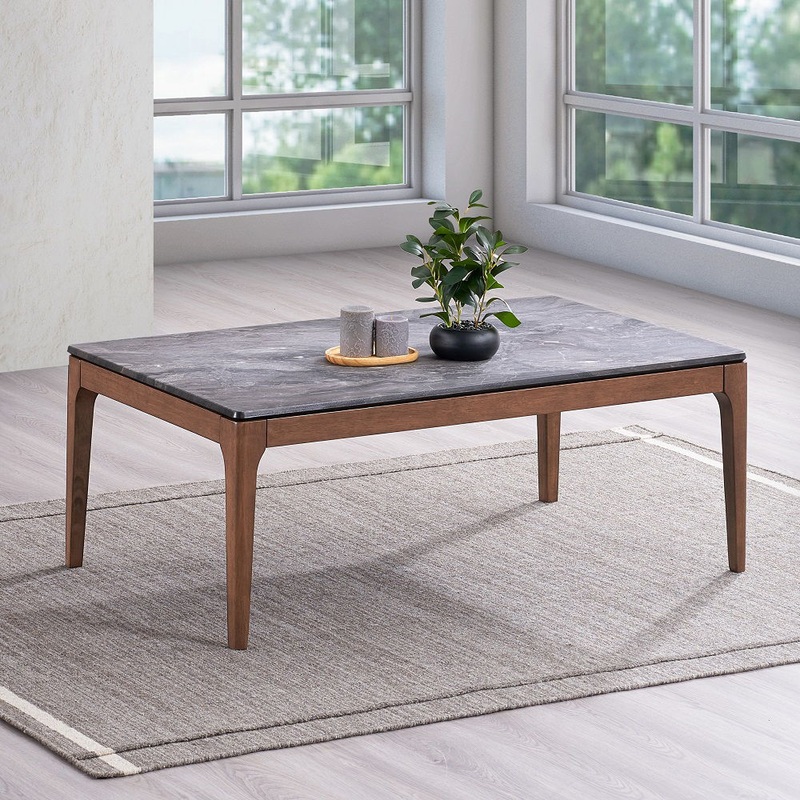 Bevis – Coffee Table – Engineered Stone Top & Walnut