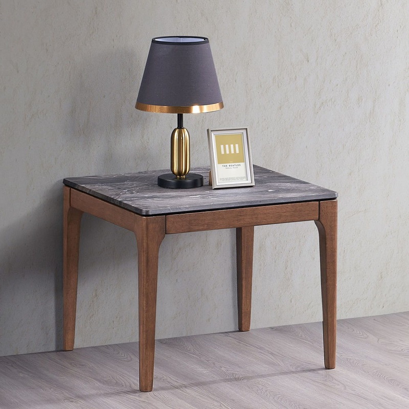 Bevis – End Table – Engineered Stone Top & Walnut