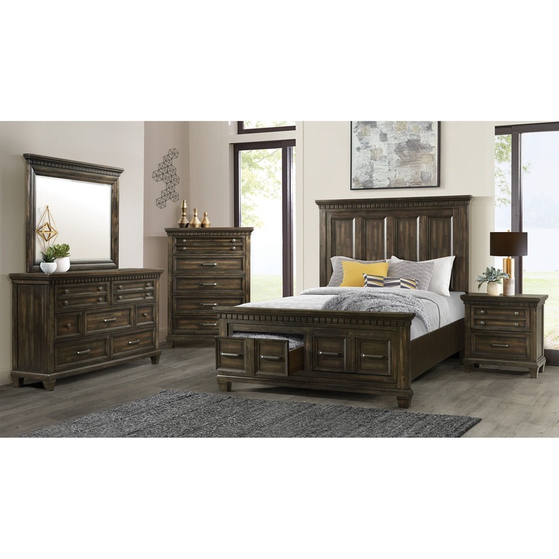 Mccoy – Storage Bedroom Set|Dark Brown|White|3 Pc. Bed, Chest, Nightstand|5 Pc. Bed, Dresser, Mirror, Chest, Nightstand|King|Queen