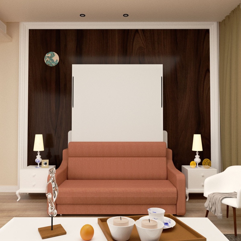 Morden Deisgn Vertical Murphy Bed With Sofa For Bedroom Or Guestroom White Wall Bed Space Saving Hidden Bed With New Style Gas Struts – Orange