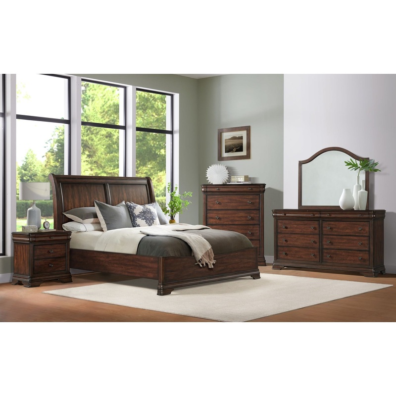 Phillipe – Bedroom Set|Dark Brown|3 Pc. Bed, Chest, Nightstand|5 Pc. Bed, Dresser, Mirror, Chest, Nightstand|King|Queen