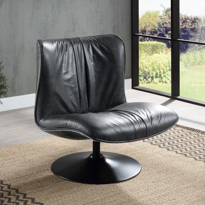 Piotr – Accent Chair With Swivel – Black Top Grain Leather