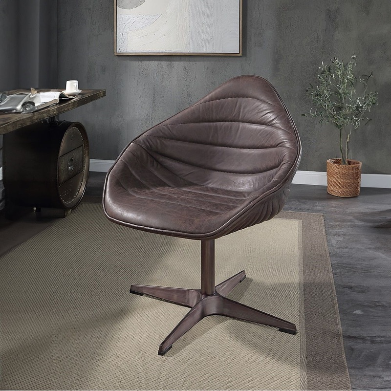 Pipino – Accent Chair With Swivel – Antique Ebony Top Grain Leather
