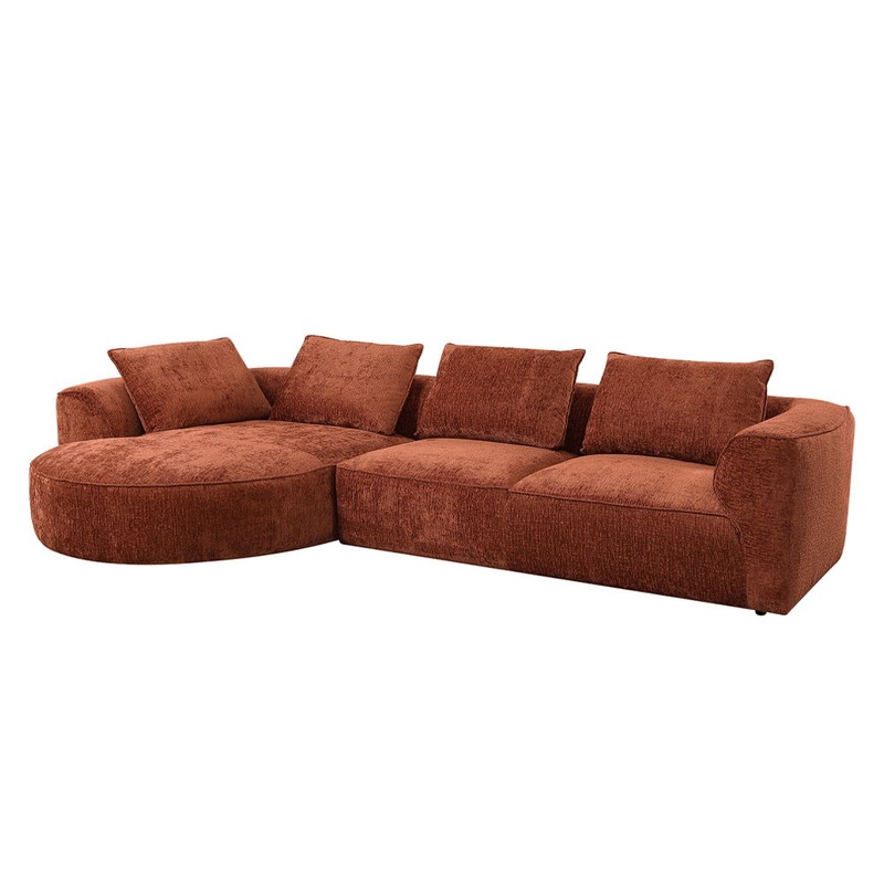 Aceso – Sectional Sofa With 4 Pillows – Rust Brown Chenille