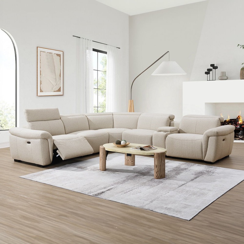 Dayana – Power Motion Sectional Sofa – Beige Boucle