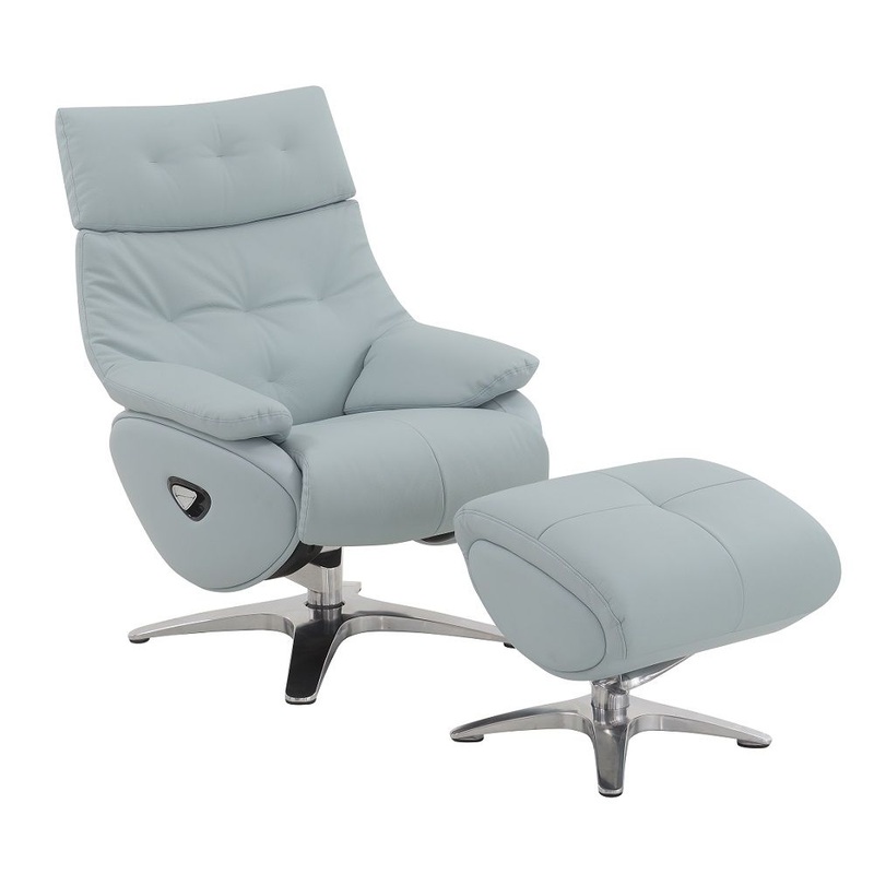 Janella – Motion Accent Chair With Swivel & Ottoman – Babyblue Leather