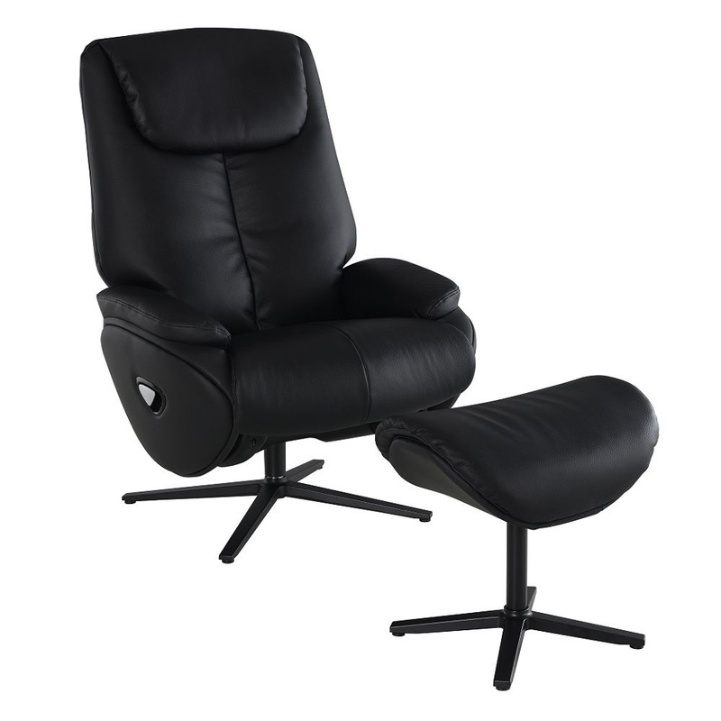 Labonita – Motion Accent Chair With Swivel & Ottoman – Black Top Grain Leather & Black