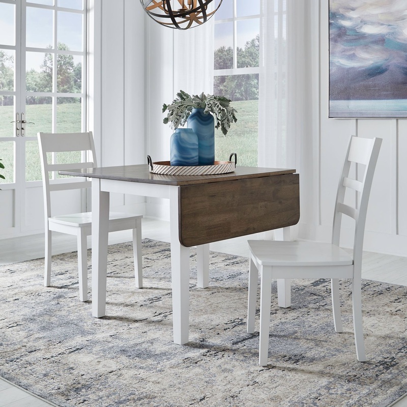 Landale – Drop Leaf Set|White|3 Pc. Table, 2 Chairs|5 Pc. Table, 4 Chairs