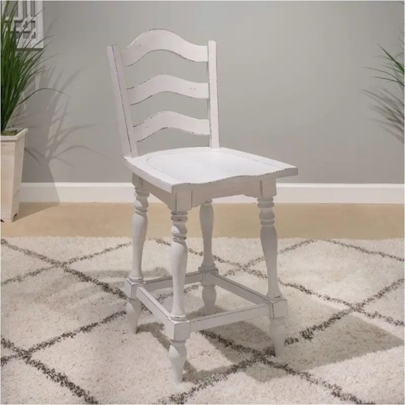Magnolia Manor – Ladderback Swivel Counter Height Chair – Antique White & Weathered Bark