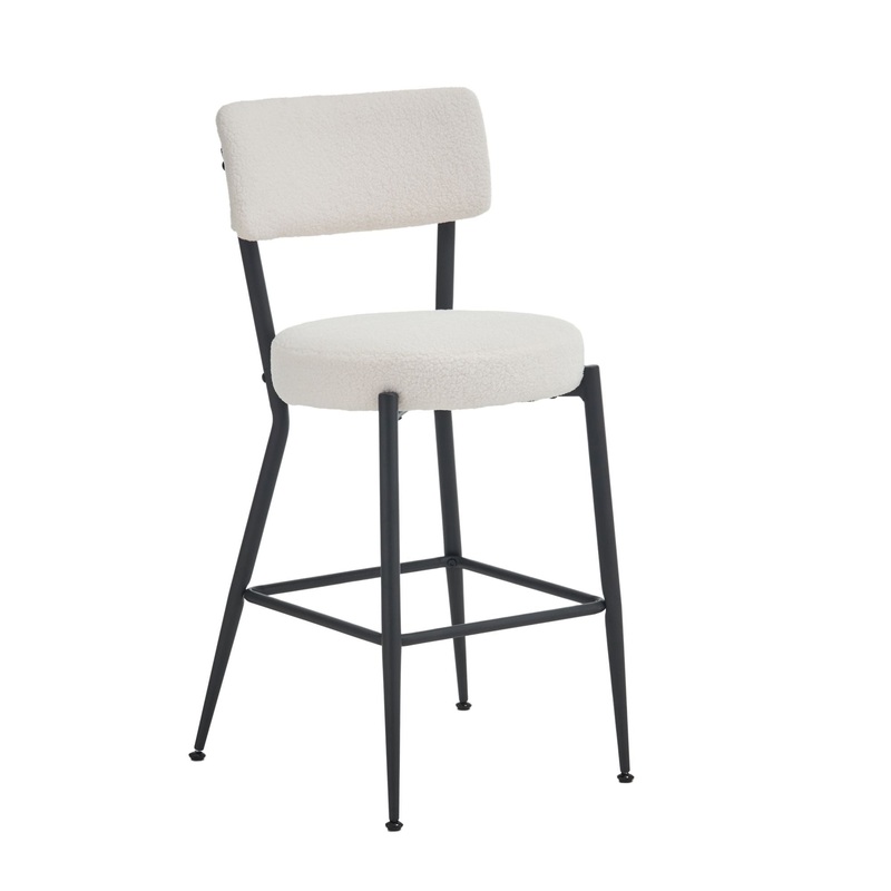 Modern Teddy Fabric Upholstered Bar Stools – Black Legs
